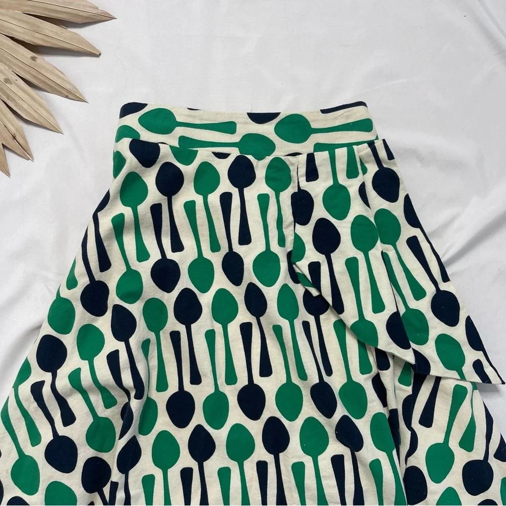 Anthropologie Eva Franco Spoons Green Blue ModCloth 50s Chef Cook Skirt Size 0